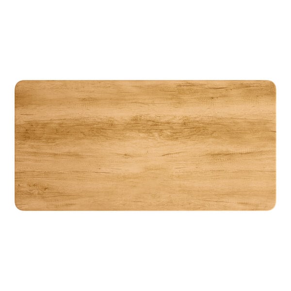 A rectangular wood table top with a maple finish.