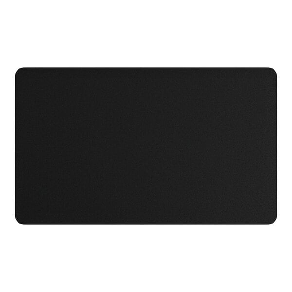 A black rectangular object with white text on a white background.