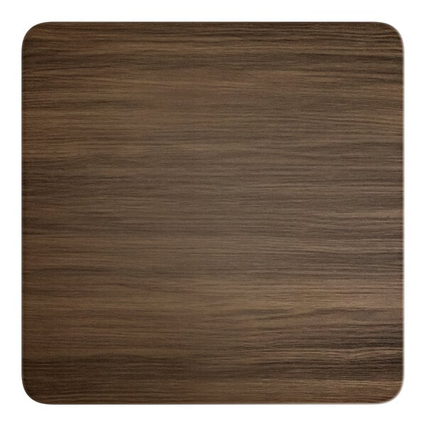 A Lancaster Table & Seating square wood table top with a dark walnut finish.