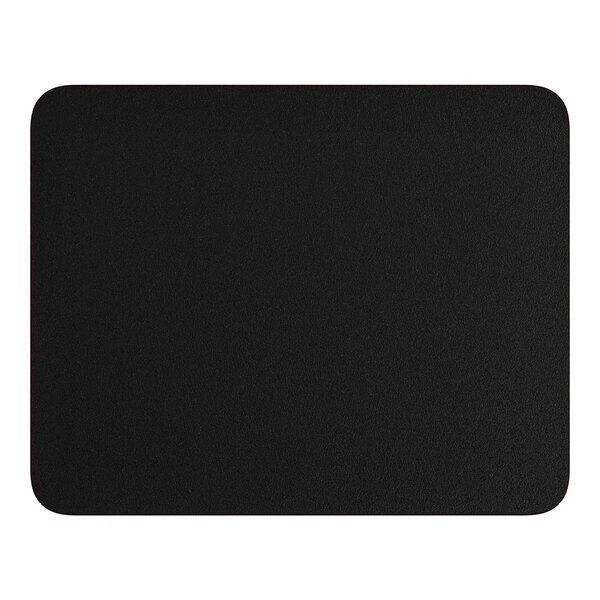 A rectangular black table top with a red mahogany border.