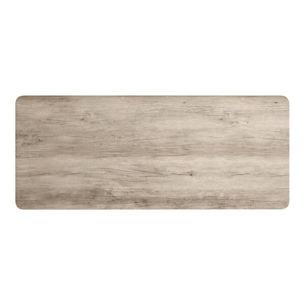 A rectangular MDF table top with a gray wood finish and rounded corners.