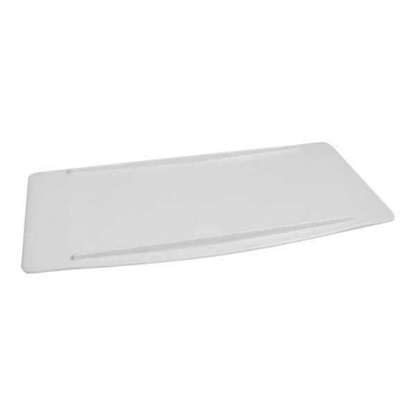 A white rectangular Bon Chef aluminum serving platter with a handle.