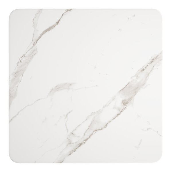 A white square surface with a white and gray marble pattern.