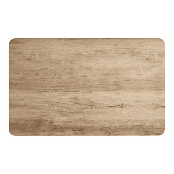 A Lancaster Table & Seating rectangular MDF table top with a gray wood finish.