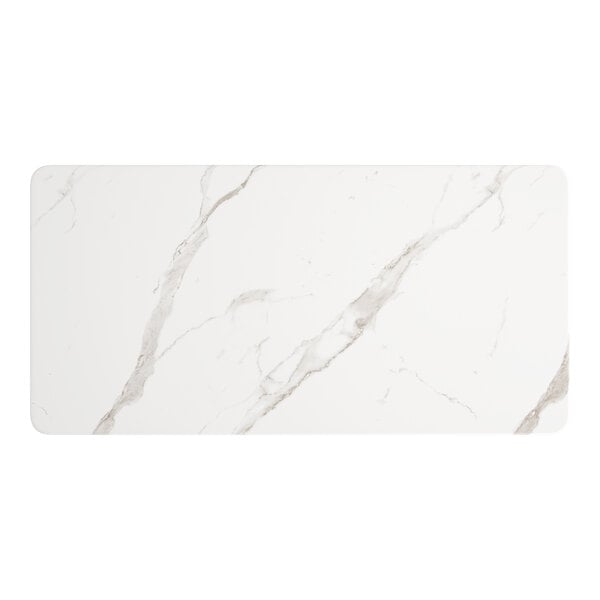 A white rectangular surface with a white and gray marble pattern.