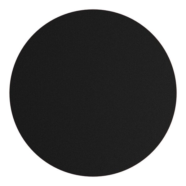 A red mahogany Lancaster Table & Seating thermo-formed MDF table top with a black circle and white border.