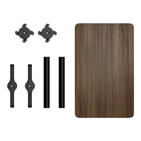 A Lancaster Table & Seating rectangular table with a dark walnut finish.