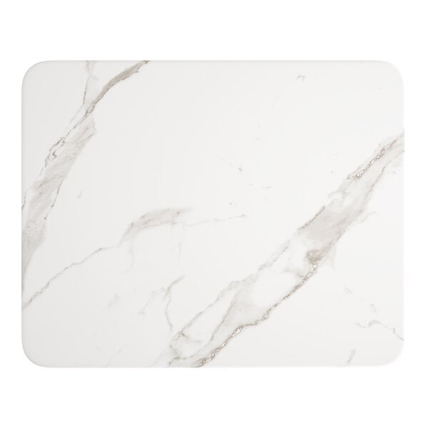 A white rectangular table surface with a white marble finish.