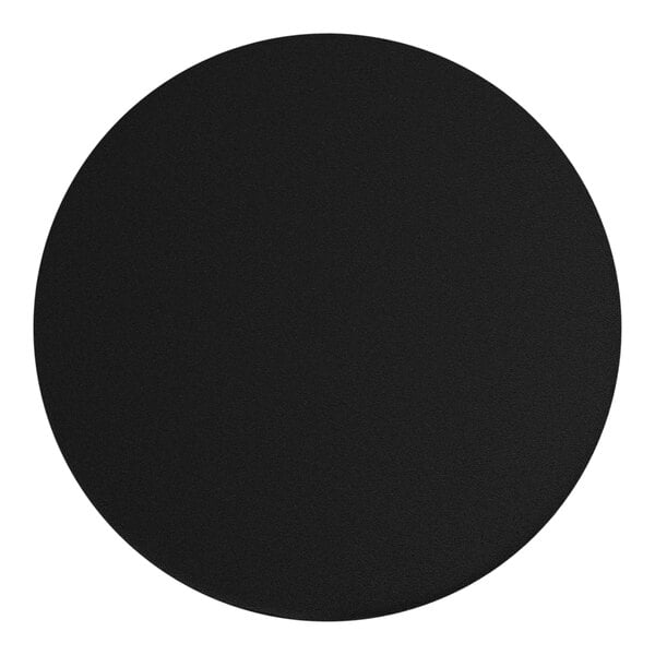 A black circle with a white background.