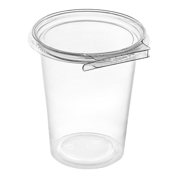 A clear plastic container with a flat lid.