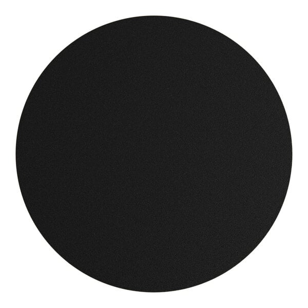 A white thermo-formed MDF table top with a gray wood finish and a black circle.