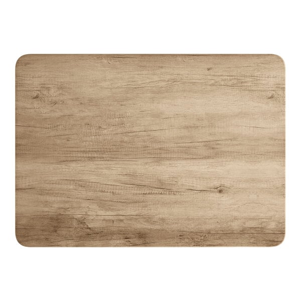 A Lancaster Table & Seating rectangular MDF table top with a gray wood finish.