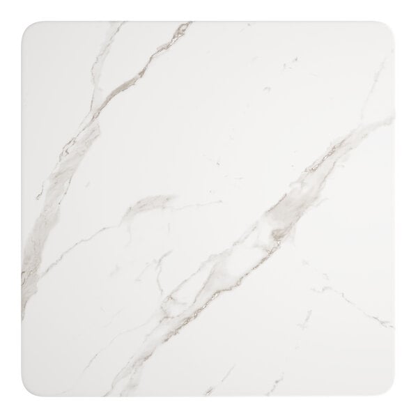 A white square surface with a white and gray marble pattern.