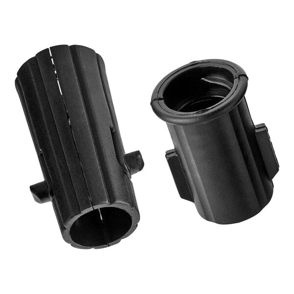 A pair of black threaded squeegee adapters designed for attaching tapered squeegee heads.