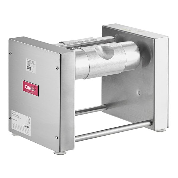 A stainless steel Estella manual turnover machine with a metal frame.