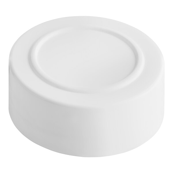 A 43/485 white polypropylene spice cap with a circle in the middle on a white background.