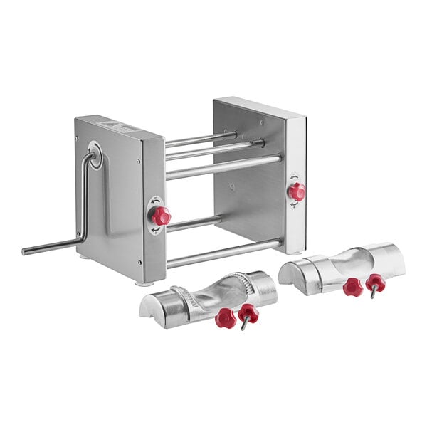 A stainless steel Estella manual turnover machine with red knobs.