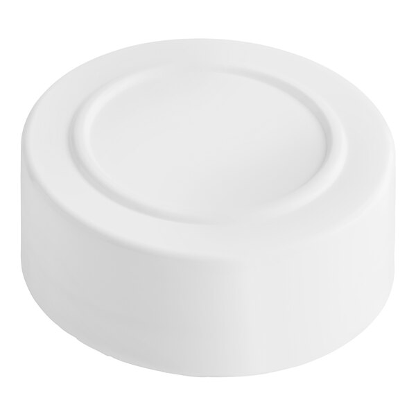 A 43/485 white polypropylene spice cap with an induction liner on a white background.