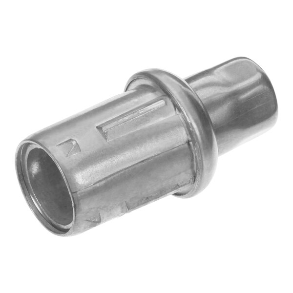 A silver metal AccuTemp round adjustable foot insert with a hole in the metal end.