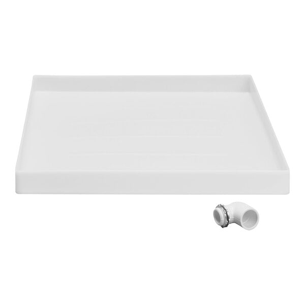 A white rectangular thermoplastic pan with a side outlet.