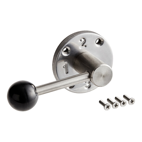 A stainless steel speed handle assembly for a Main Street mixer.