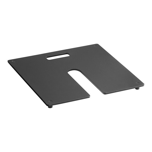 A black square steel stack plate with a hole in the middle.