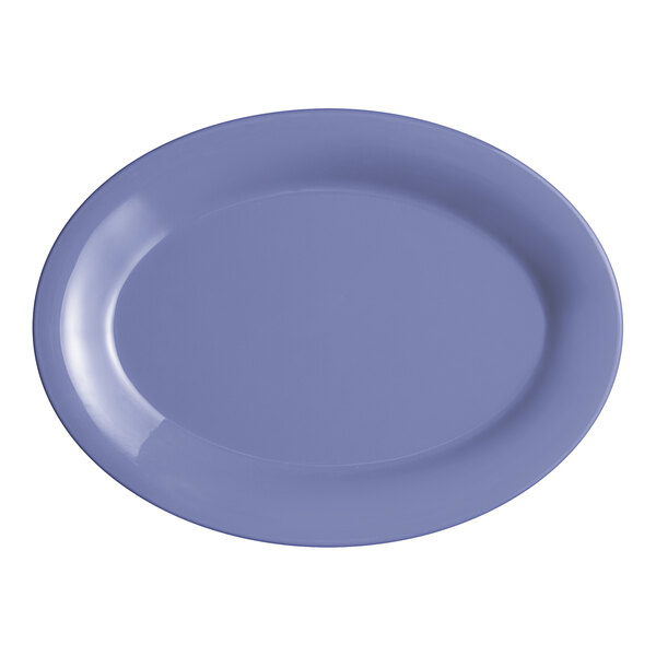 A purple Acopa Foundations melamine platter with a wide rim on a white background.