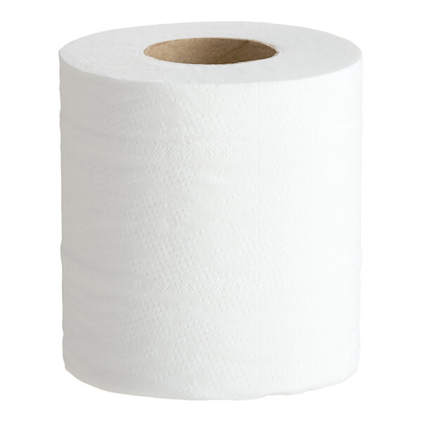 A roll of white, 2-ply standard toilet paper.