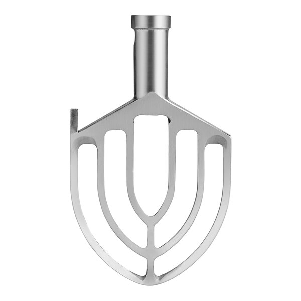 A silver MainStreet Equipment flat beater attachment for a mixer with a long handle.