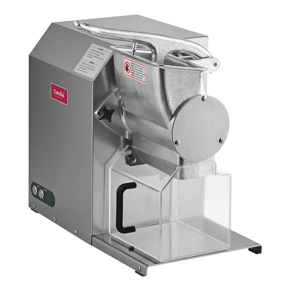 A silver Estella electric hard cheese grater with a clear plastic cover.