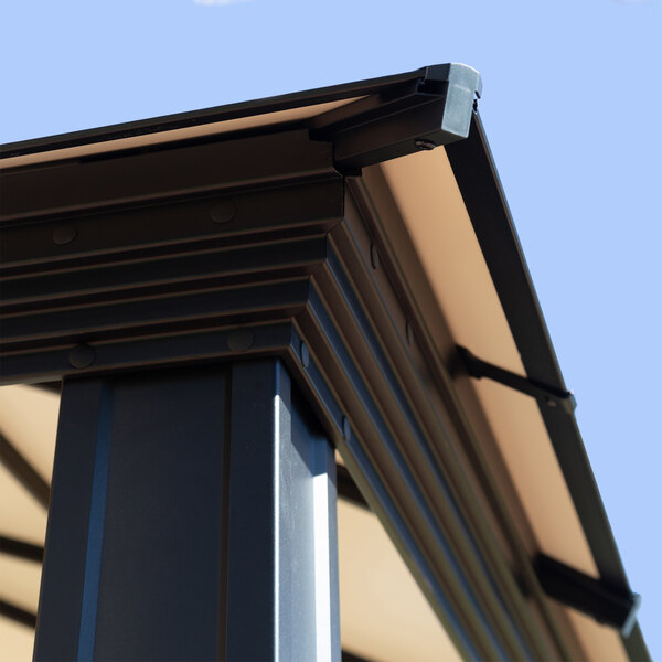 A close up of the metal roof of a Paragon Outdoor Santa Monica Hard Top Aluminum Gazebo.