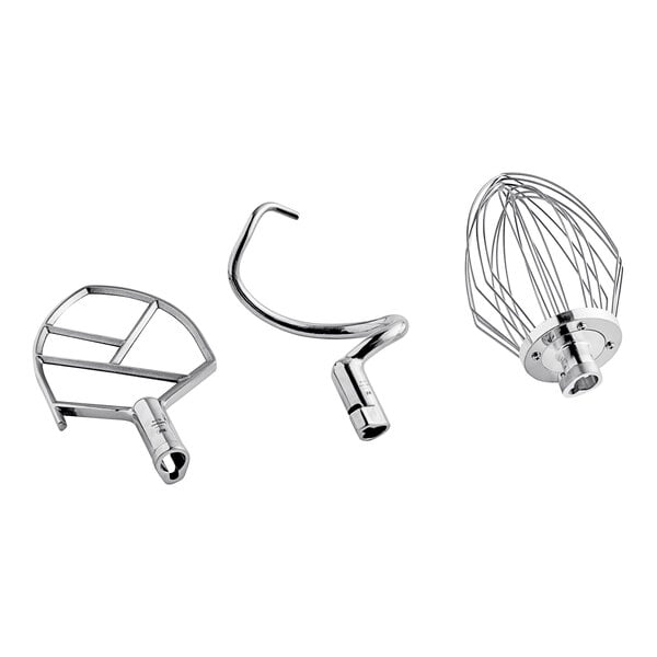 A group of Estella metal mixers with accessories.