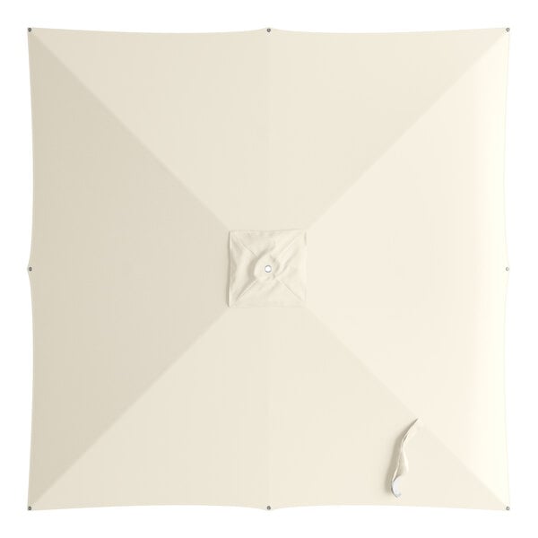 A top view of a square ivory umbrella with a circle in the center.