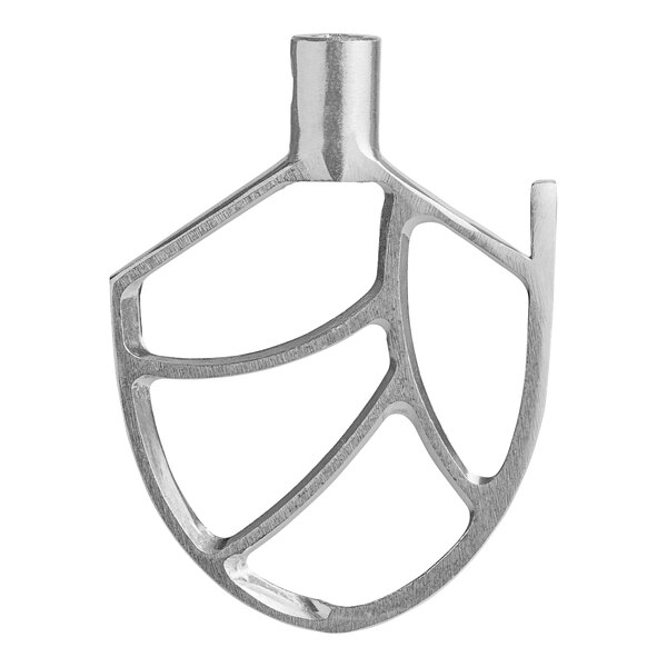 A silver MainStreet Equipment flat beater attachment with a leaf design.