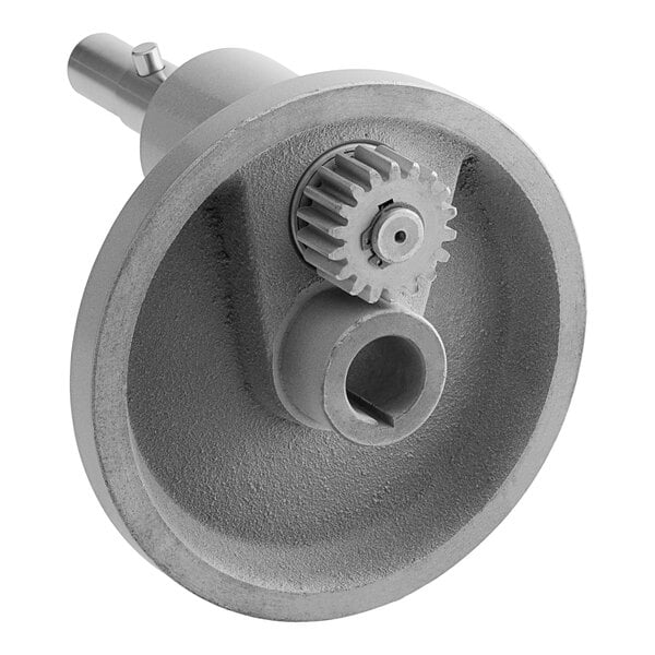 A grey metal MainStreet Equipment planetary assembly with a metal wheel.