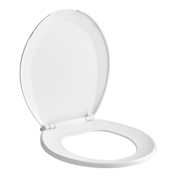 A white Centoco round toilet seat with a lid up.