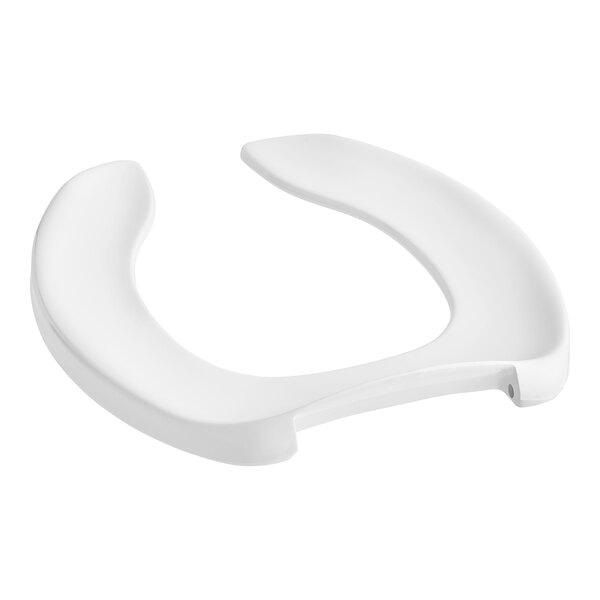 A white plastic toilet seat with a curved cover.
