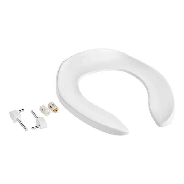 A white Centoco heavy-duty elongated toilet seat with two screws.