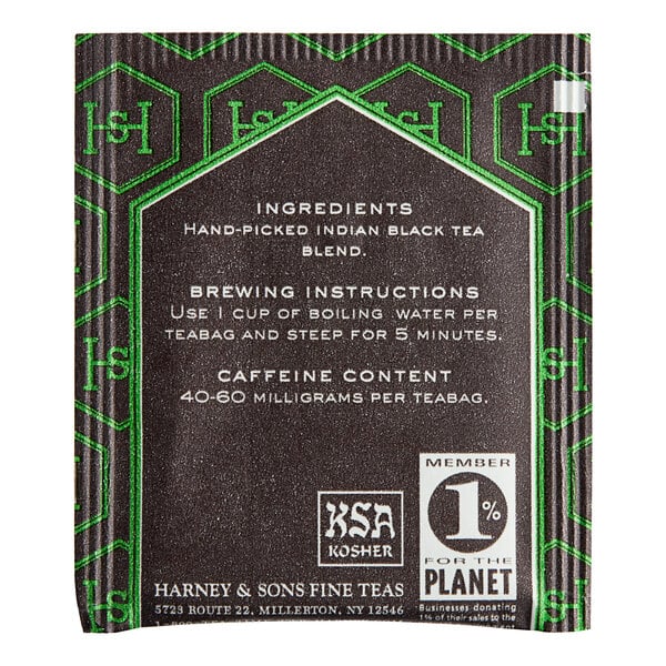A package of Harney & Sons Irish Breakfast Tea Bags on a counter in an organic food store.