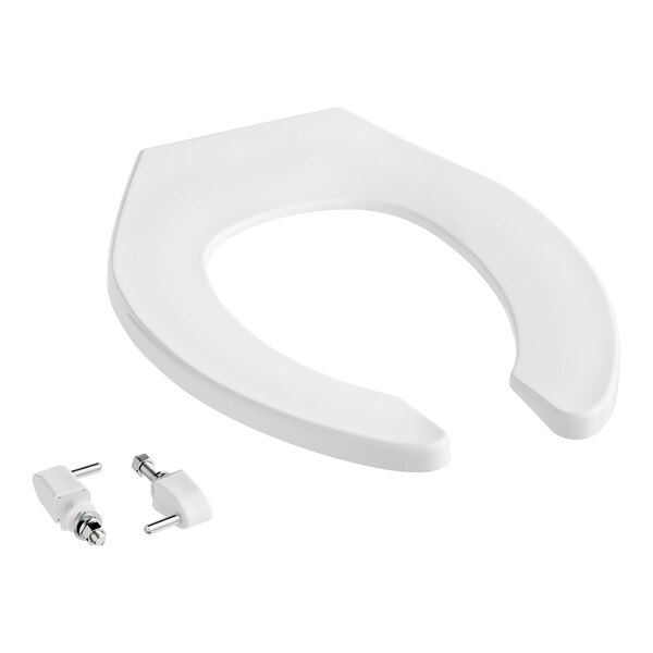 A white Centoco elongated commercial toilet seat with two small screws.