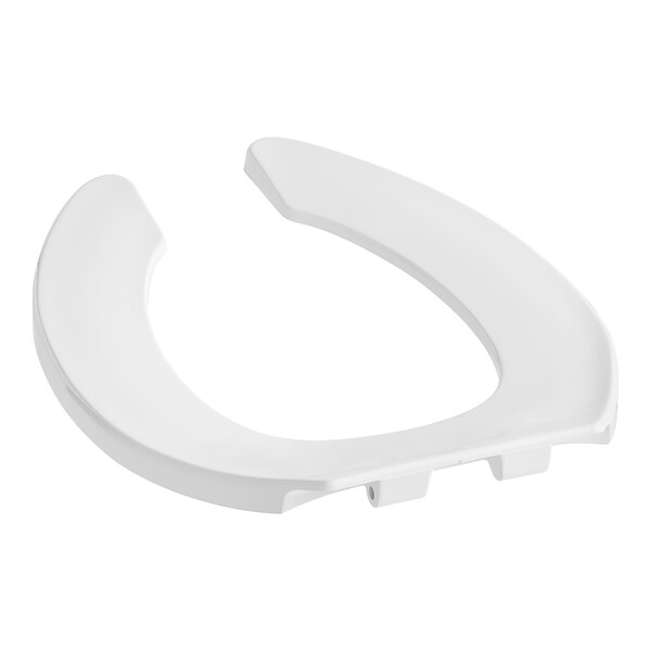 A white Centoco elongated commercial toilet seat with a plastic handle.