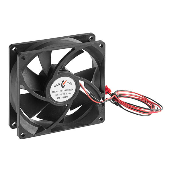 A Solwave computer board cooling fan with red and black wires.