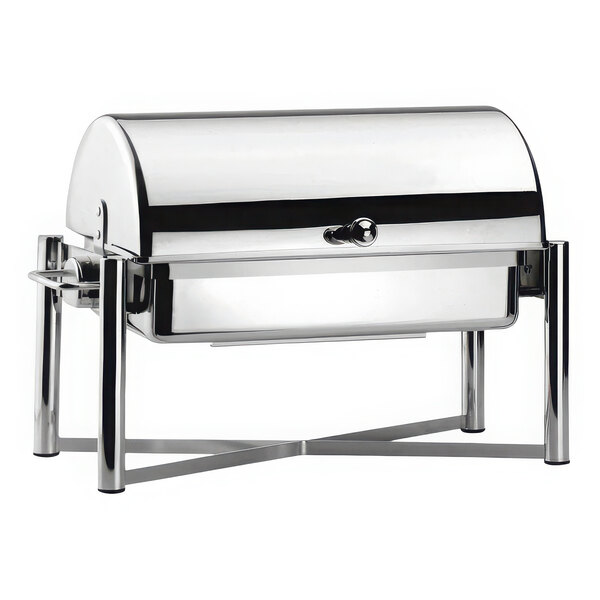 A Hepp by Bauscher stainless steel rectangular chafer with a roll top lid.