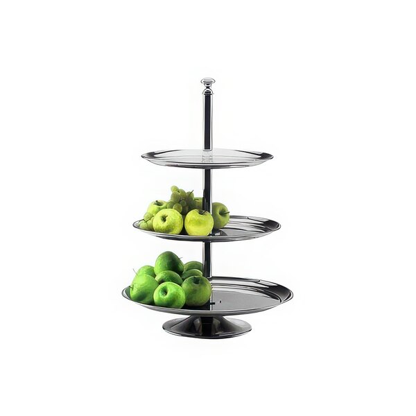 A Hepp by BauscherHepp three tiered silver plated display stand with green apples.