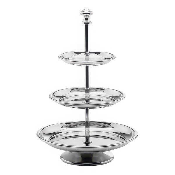 A Hepp by BauscherHepp stainless steel three tiered pastry stand.