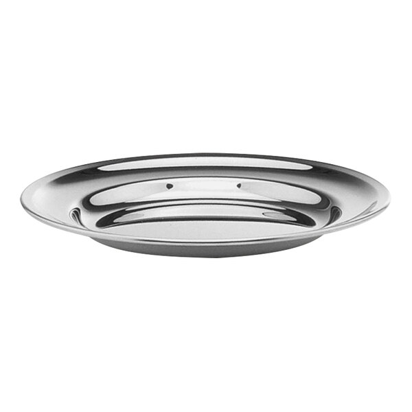 A Hepp by Bauscher stainless steel round serving platter with a round rim.