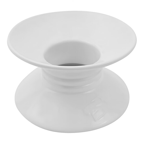A white Dalebrook pedestal stand with an embossed design and a hole in the top.