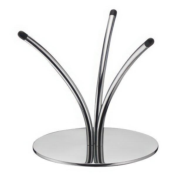 A Hepp stainless steel buffet stand with a round base and black metal legs.
