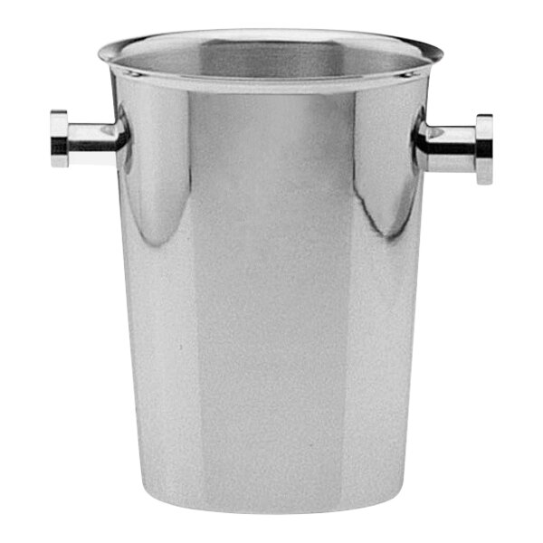 A silver-plated stainless steel Hepp wine/champagne cooler with handles.