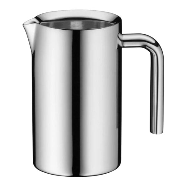 A Hepp by Bauscher stainless steel milk pot with a handle.